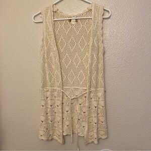Mudd ivory Crochet open knit front sleeveless vest boho vintage Y2K festival M